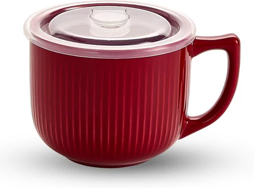 Miniatura 31 de Tazón de sopa de cerámica con asa de 32 onzas – Tazón de ramen para microondas con tapa, tazas y tazas de sopa para cereales, avena, ramen, fideos