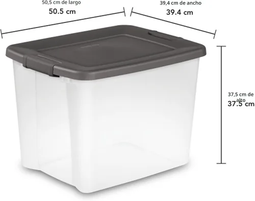 Miniatura 3 de Sterilite Paquete de 6 contenedores de almacenamiento de plástico transparente con tapas, 50 cuartos de galón, color gris, cajas organizadoras