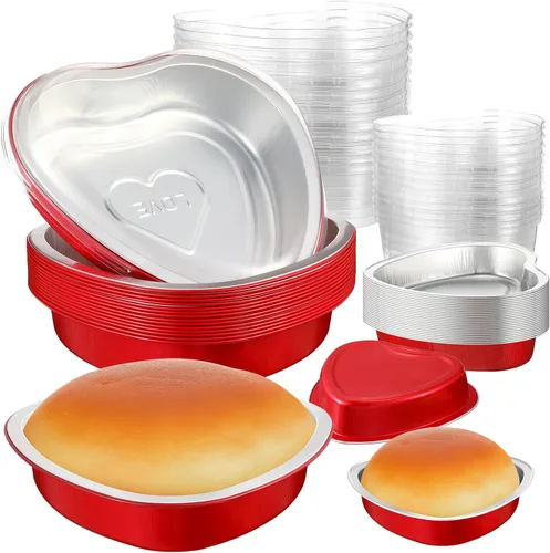 Miniatura 9 de Meanplan Paquete de 30 moldes de aluminio en forma de corazón de 9 onzas, 3.4 y 1.86 onzas, molde de aluminio desechable para pasteles de San