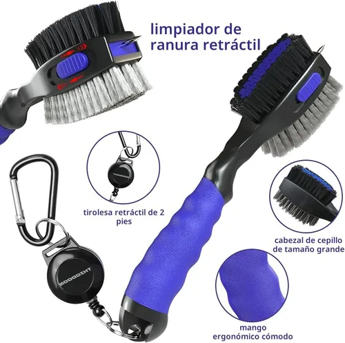 Miniatura 3 de THIODOON 2 Pack Golf Club Brushes and Groove Cleaner 2 ft Retractable Zipline Carabiner Golf Brush Head with Retractable Spike Comfortable Grip Golf