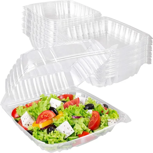 Miniatura 12 de Stock Your Home - Envase de plástico para llevar alimentos y postres, 50 unidades de 5 x 5 pulgadas, envases de plástico con bisagras, desechables