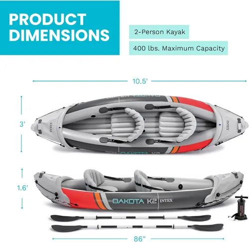 Miniatura 3 de INTEX Juego de kayak inflable para 2 personas, Dakota K2 con remos de 86 pulgadas y bomba