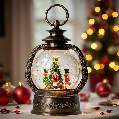 Miniatura 19 de Globo de nieve de Navidad con agua brillante de muñeco de nieve con música y temporizador, linterna iluminada con pilas para regalos de decoración