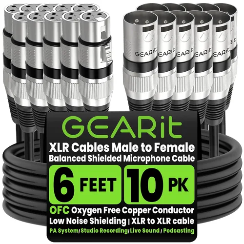 Miniatura 10 de GEARit XLR - Cable de micrófono macho a hembra (10 pies, paquete de 6) mezclador blindado equilibrado de 3 pines, estudio de grabación, podcast