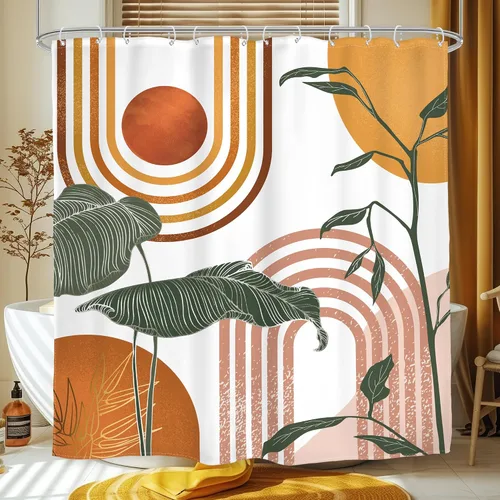Miniatura 8 de Glawry Cortina de ducha de estilo bohemio de mediados de siglo, 36 pulgadas de ancho x 72 pulgadas de largo, diseño abstracto, retro, tropical
