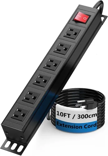 BTU Regleta de alimentación de 6 tomas, protector de sobretensiones de montaje en metal, toma de corriente de montaje en pared resistente para uso