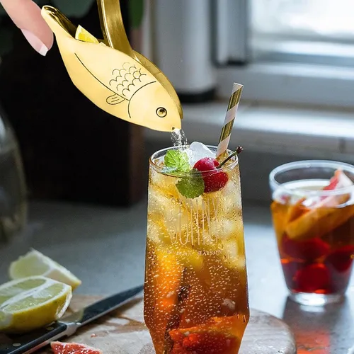 Miniatura 8 de Exprimidor de limón en forma de pescado, exprimidor manual de limón de acero inoxidable, cítricos de lima portátil, jugo de prensa manual resistente