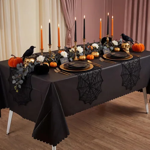 Miniatura 3 de 3 Pack Plastic Black Tablecloth, 54 X 108Inch Disposable Scalloped Dessert Table Coth for Rectangle Tables Waterproof Outdoor Table Cover for BBQ