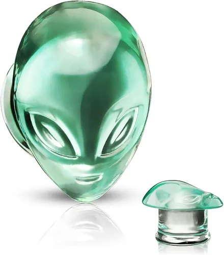Miniatura 2 de Pierced Owl - Enchufes acampanados dobles de cabeza alienígena verde, se venden por par