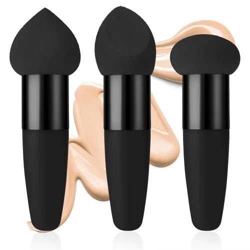 Miniatura 2 de Sibba Juego de 3 esponjas de maquillaje, corrector de base, soplo de mezcla con mango aplicador de cepillo en ángulo, embalaje portátil para cara