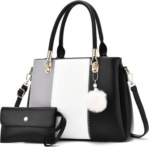 Bolso de mano grande para mujer, bolso cruzado para mujer, costura de color, asa superior, bolso Hobo, 2 piezas