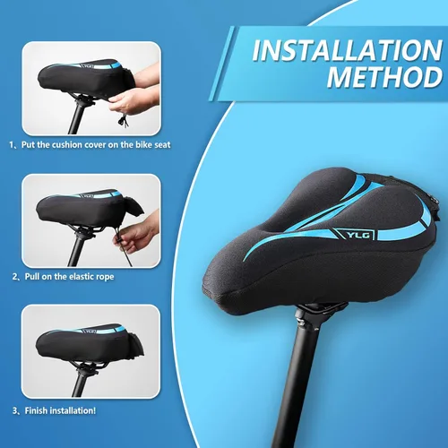 Miniatura 6 de YLG Funda de asiento de bicicleta, espuma viscoelástica y gel para asiento de bicicleta para hombres y mujeres, cómoda funda de asiento de bicicleta