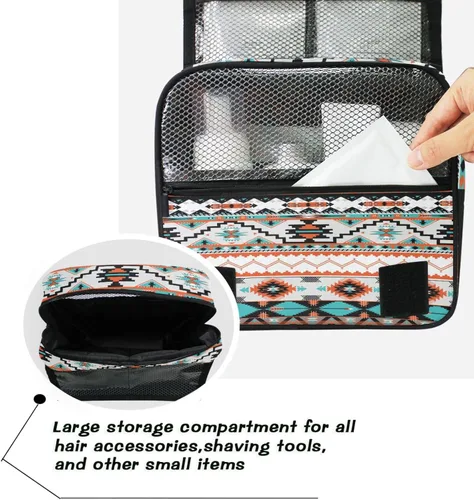 Miniatura 3 de Bolsa de aseo étnica azteca colgante, bolsa de cosméticos de viaje geométrica, bolsa organizadora de maquillaje, bolsa de lavado portátil con gancho