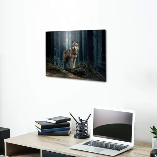 Miniatura 5 de Sea Whisper - Lienzo de arte de pared de vida silvestre, lobo en la hierba con ojos firmes, naturaleza, bosque, escena de parque, pintura artística