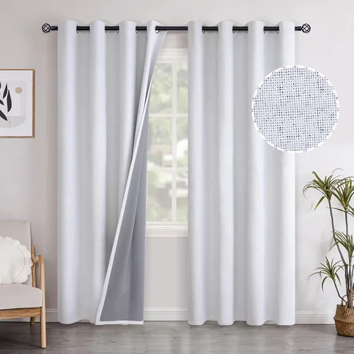 Miniatura 60 de YoungsTex - Cortinas opacas de lino para dormitorio, oscurecimiento de la habitación, cortinas con textura de lino, paneles con aislamiento térmico