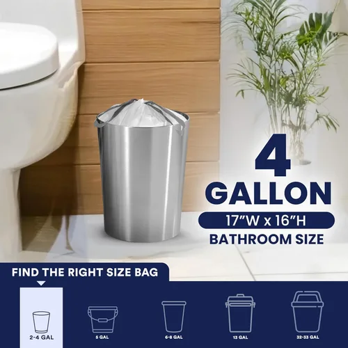 Miniatura 3 de Plasticplace Bolsas de basura de 4 galones con cordón blancas, 200 unidades (Paquete de 1) – Forros de basura a prueba de fugas de 0.7 mil