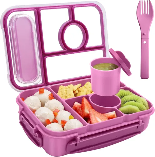 Amathley Lonchera Bento para Adultos y Niños, Recipientes para Almuerzo para Adultos/Niños/Niños Pequeños, Lonchera Bento de 5 Compartimentos con