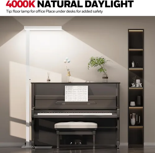 Miniatura 6 de Lámpara de pie LED Honeywell 8000LM, 02E Gen Sunturalux Luz de pie de lectura que cuida los ojos, 80W Luz natural moderna 4000K regulable de 77