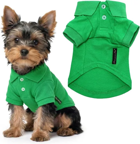 Miniatura 31 de Parisian Pet Polo para perro – Camisa de algodón transpirable en amarillo sólido – Ropa de verano tipo pullover con cuello abotonado para perros