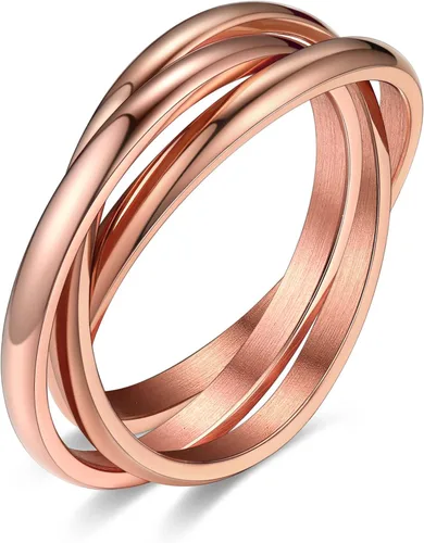 Bestyle Anillos entrelazados para mujeres y niñas, anillos cruzados apilables de acero inoxidable en tono plataorooro rosanegro, anillo de promesa