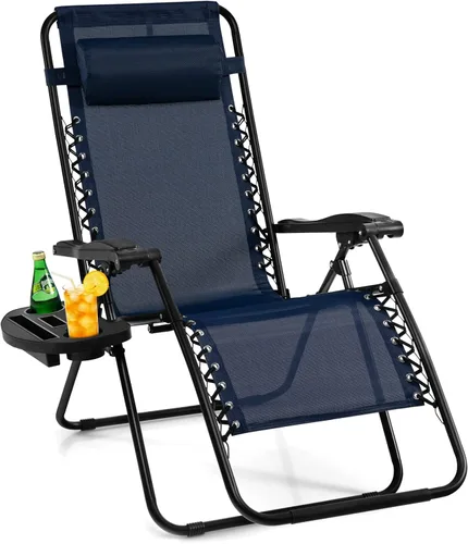 Miniatura 16 de Giantex Zero Gravity - Silla reclinable para patio al aire libre con portavasos y almohada extraíble, respaldo ajustable, silla de salón