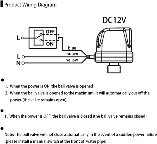 Miniatura 2 de Válvula de bola motorizada, válvula de bola eléctrica de latón DN20 de 3/4", válvula de agua de 3 cables DC12V/24V con puerto estándar