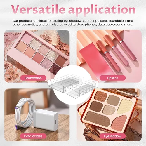 Miniatura 6 de Paquete de 4 organizadores de maquillaje de paleta de sombras de ojos, soporte cosmético acrílico de 7 secciones para tocador, cajón, baño