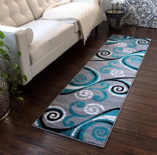 Miniatura 9 de Masada Rugs, Stephanie Collection - Alfombra de área moderna y contemporánea, 1100, turquesa, gris, blanco, negro (2 pies x 3 pies)
