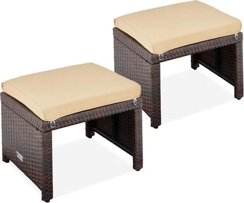 Miniatura 15 de Best Choice Products Juego de 2 otomanas de mimbre, muebles de exterior multiusos para patio, patio trasero, asientos adicionales, reposapiés, mesa