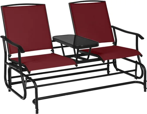 Miniatura 11 de Giantex Banco Mecedor para Patio con Marco de Metal, Mesa Central de Vidrio Templado, Asiento Mecedor Doble para Balcón, Jardín, Lado de la Piscina