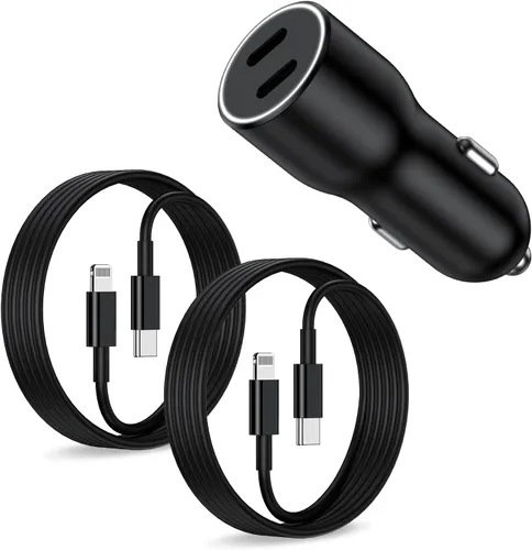 Miniatura 10 de Cargador de coche para iPhone 17 16 15 de carga rápida, cargador de coche USB C de doble puerto de 40 W con 2 cables USB C de 3 pies, adaptador
