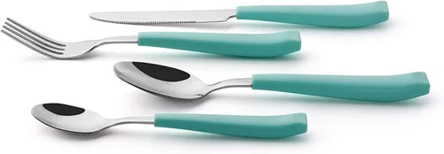 Miniatura 4 de ANNOVA Juego de cubiertos de acero inoxidable con mango colorido, utensilios de cocina, incluye cuchillos, tenedores, cucharas y cucharas de postre