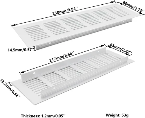 Miniatura 2 de 2 PCS Rejilla de Ventilación, TTZEZE Rejilla de Ventilación de Aleación de Aluminio Resistente Rectangular de Metal con Listones Cubierta