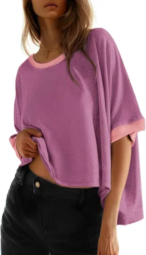 Miniatura 11 de Dokotoo -Camisetas de verano para mujer, color liso, holgadas, de gran tamaño, básicas