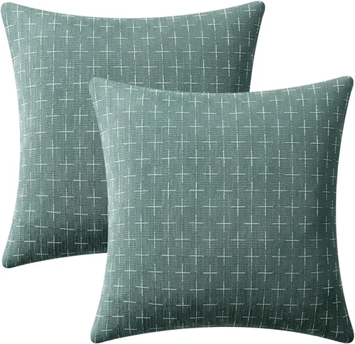 Miniatura 219 de MIULEE - Juego de 2 fundas de almohada decorativas de lino de arpillera navideñas, modernas, estilo campestre, rústicas, tejidas, con textura