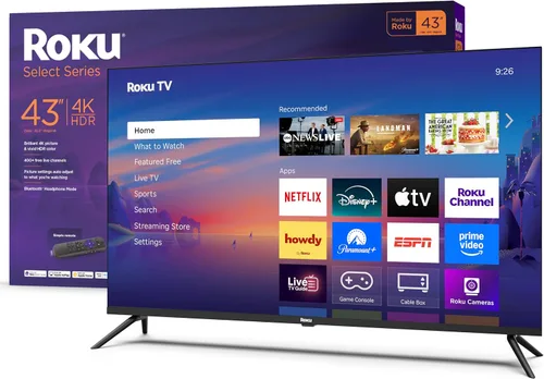 Roku Smart TV – Serie Select de 43 pulgadas, 4K HDR TV – Roku TV con control remoto Roku – Televisión LED de pantalla plana con Wi-Fi para
