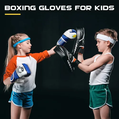 Miniatura 5 de CKE Guantes de boxeo para niños y niñas, jóvenes de 5 a 12 años, guantes de boxeo de entrenamiento para saco de boxeo, kickboxing, muay thai Azul