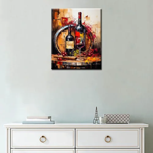 Miniatura 2 de Pintura de barril de madera por números para adultos y niños, pintura de vino tinto y cereza por números sobre lienzo, botella de vino/vidrio, fácil