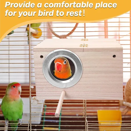 Miniatura 7 de PINVNBY Caja nido de periquitos para pájaros para jaula de madera, caja de cría de aves para tortolitos, cacatúas, periquitos, pinzones, pájaros