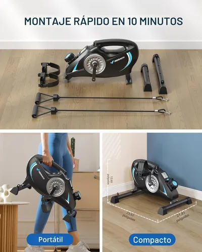 Miniatura 6 de Pedal de bicicleta para debajo del escritorio, mini bicicleta de ejercicio magnética silenciosa con aplicación MERACH para recuperación de brazos