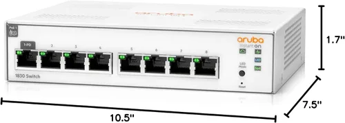 Miniatura 10 de Interruptor inteligente Aruba Instant On 1830 de 8 puertos Gb Sin ventilador Cable estadounidense (JL810A#ABA)