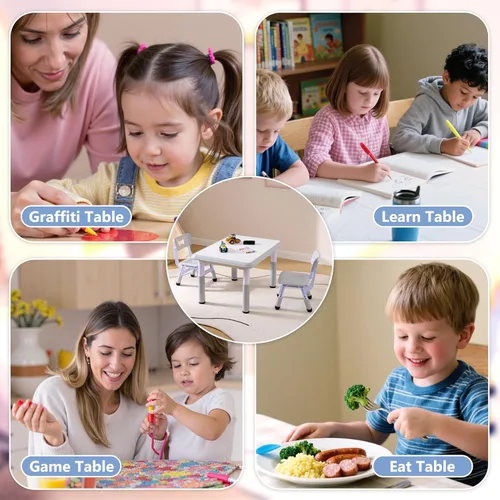 Miniatura 6 de Set de mesa y sillas para niños GTOLV (2 sillas), juego de mesa y sillas ajustables en altura para niños de 3 a 8 años con escritorio para grafiti
