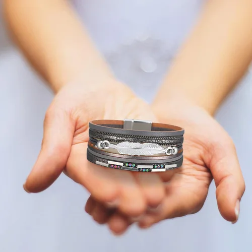 Miniatura 4 de Reloj despertador múltiple estilo bohemio, pulsera de hojas con cierre magnético colorido trenzado multicapa, aretes de plata 925 para mujer
