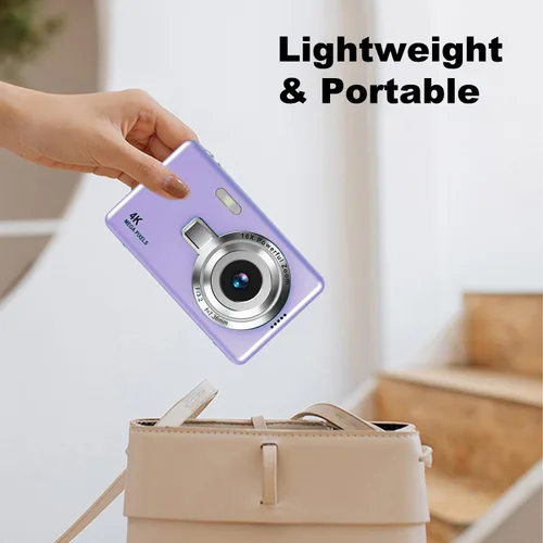 Miniatura 5 de Cámara digital, enfoque automático UHD 4K 50MP cámara de vlogging para fotografía con tarjeta SD de 32 GB, zoom 16X, antivibración, cámaras Púrpura