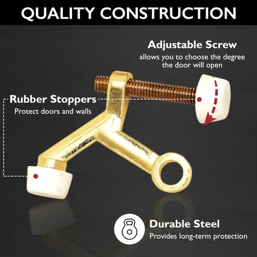 Miniatura 3 de Design House - Topes de puerta con resorte, puntas de goma acolchada, aleación de zinc resistente, fácil instalación, latón pulido, paquete de 10