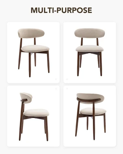 Miniatura 7 de Juego de 2 sillas de comedor, sillas de comedor tapizadas de granja, sillas de cocina de tela moderna con patas de madera maciza, color beige