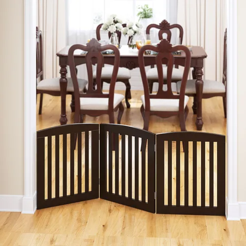 Miniatura 3 de PAWLAND Puerta Plegable Independiente de Madera para Mascotas para Perros, 24 Pulgadas 3 Paneles Valla de Paso, Puerta para Perros para la Casa