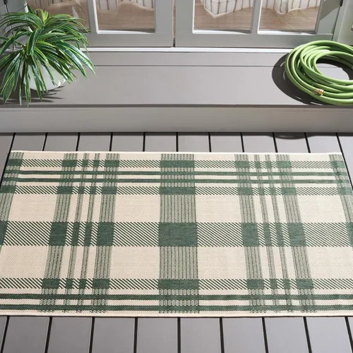 Miniatura 26 de SAFAVIEH Alfombra Lavable para Exteriores Colección Courtyard - 2'3" x 4', Beige y Azul, Patrón a Cuadros, No Desprende Pelusa y Fácil Limpieza