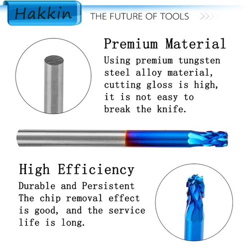 Miniatura 4 de Hakkin Juego de 20 rebabas rotativas de carburo, fresas de extremo CNC, vástago de 1/8 pulgadas, molino de extremo de nariz de bola de revestimiento