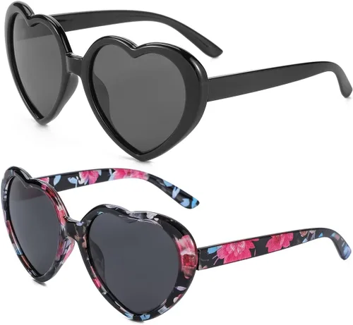 JOVAKIT Lentes de sol polarizados en forma de corazón para mujer, estilo vintage, encantadores, retro, de gran tamaño, lentes de protección UV400